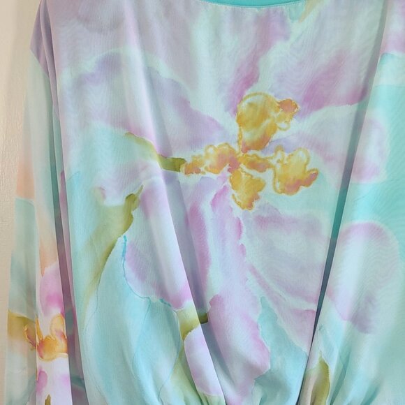 Yolanda Lorente Hand Painted Pastel Floral Silk Blouse Flowy Chiffon Small - Picture 3 of 13